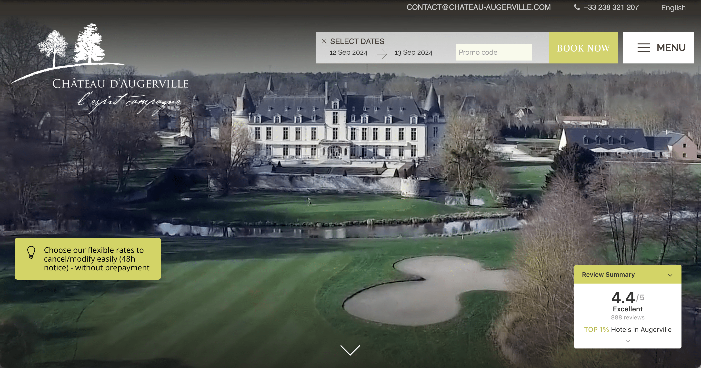 fter view of Château d'Augerville website redesign with updated booking interface