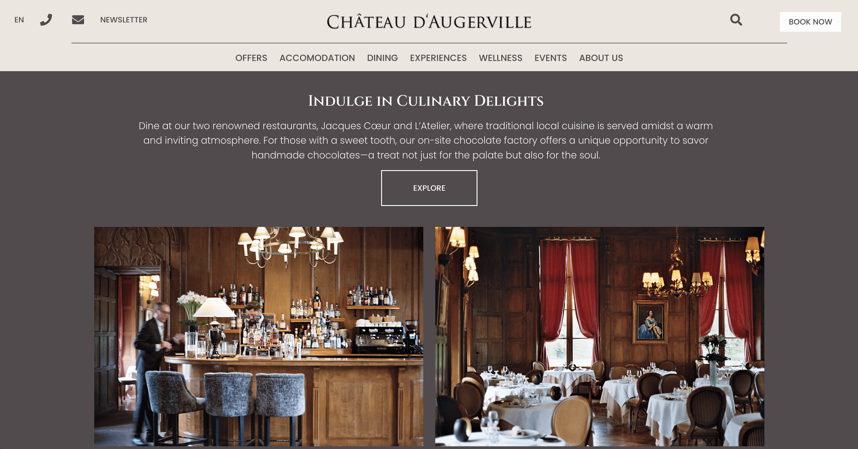 Before redesign of Château d'Augerville website featuring golf resort and hotel exterior