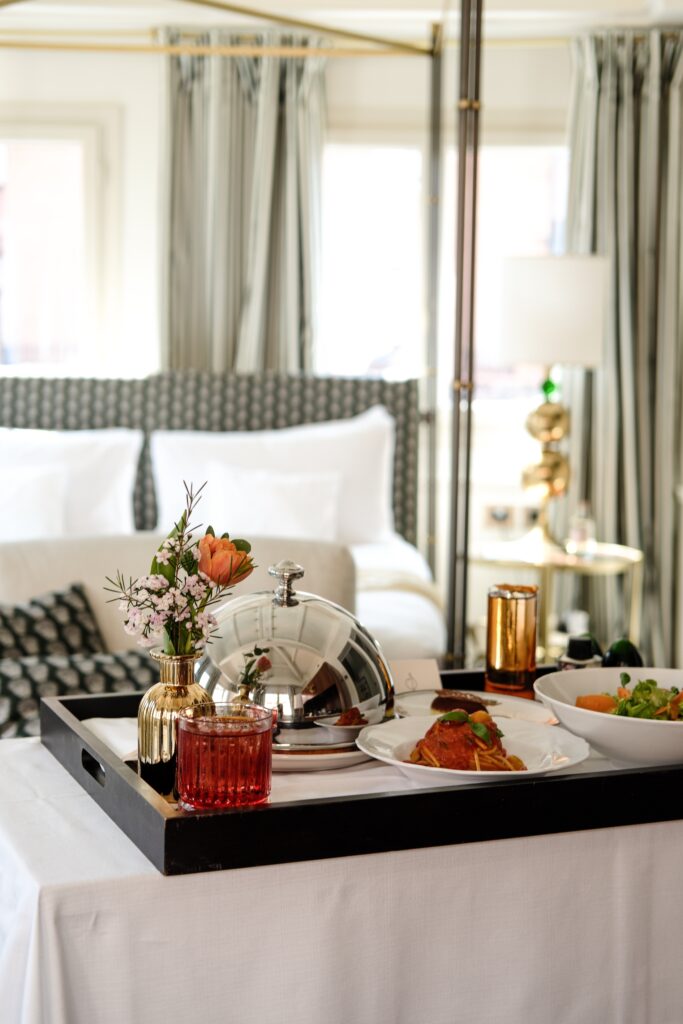 Cinematic hospitality photography of a guest room at Violino D’Oro boutique hotel Venice