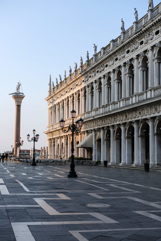 Architectural detail outside Violino D’Oro boutique hotel in Venice highlighting design texture and lighting